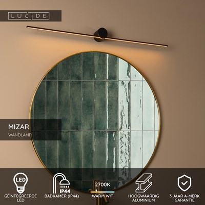 Lucide MIZAR - Wandlamp Badkamer - LED - 1x11W 2700K - IP44 - Zwart